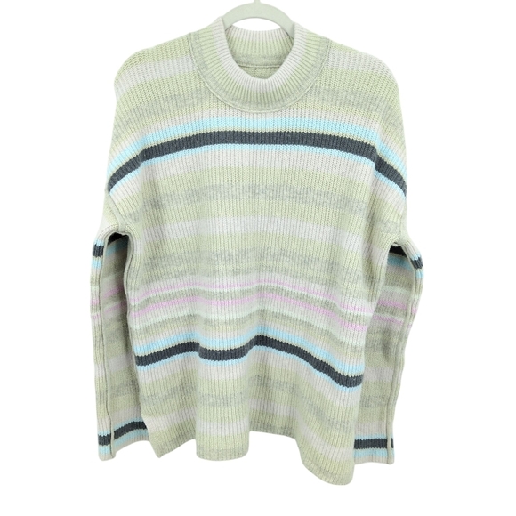 We The Free Small Striped Mock Neck Wool Blend Ribbed Knit Sweater Multicolor - Picture 1 of 8